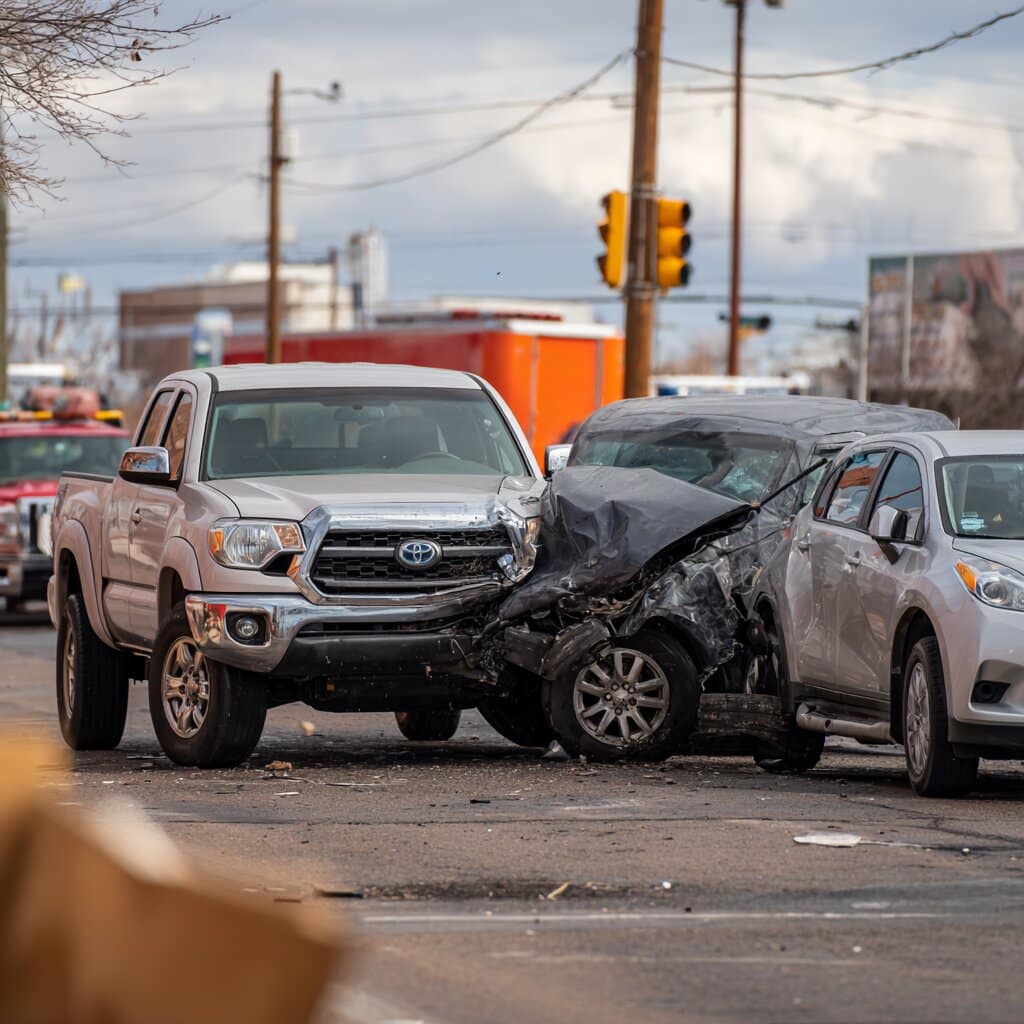 Three crashed cars in Lubbock, Texas, related to a car accident claim handled by Perrin Law PLLC Injury & Accident Lawyer