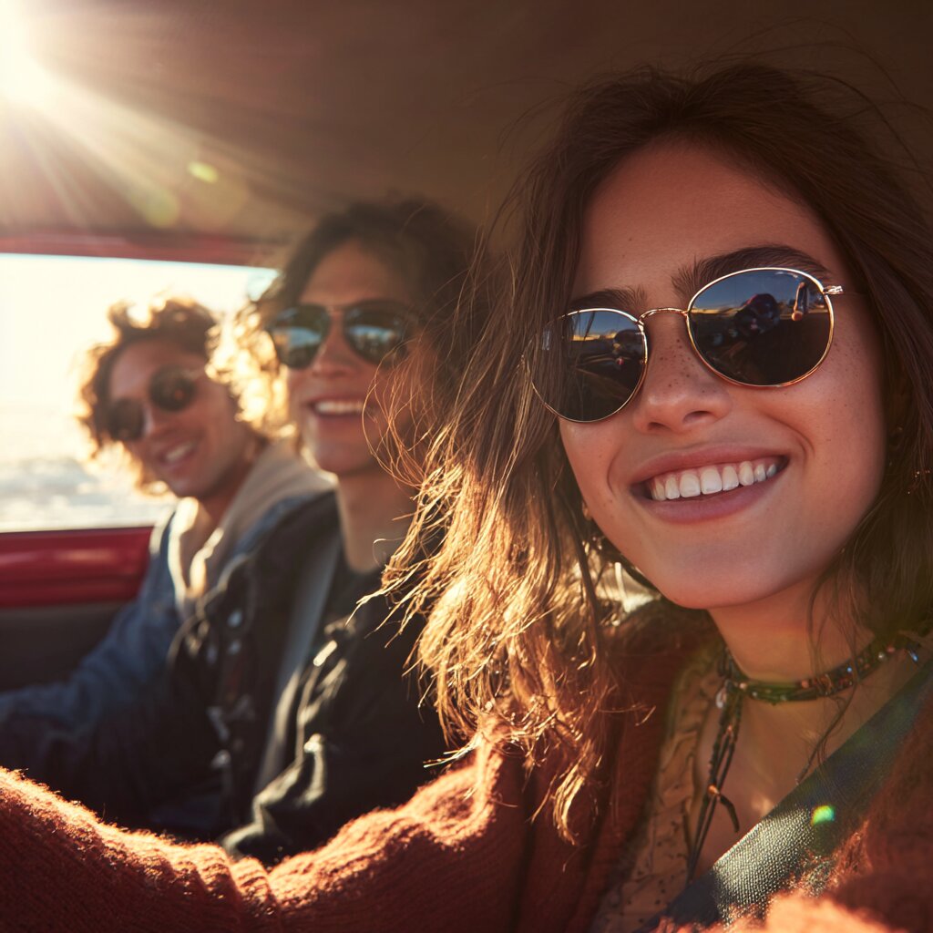 Teen driver in her car with two friends in Lubbock, Texas